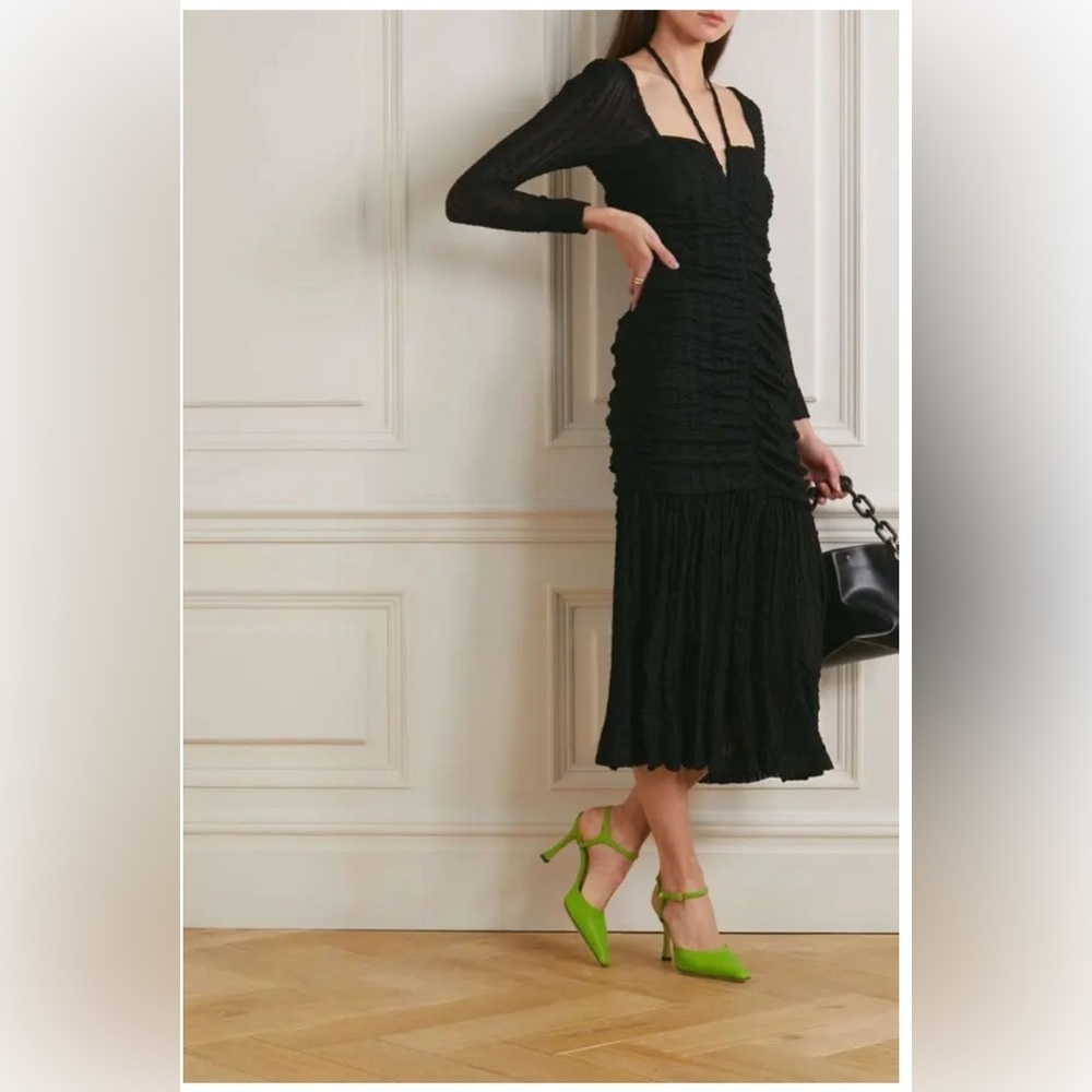 NWT GANNI
Ruched Stretch-Cloqué Midi Dress